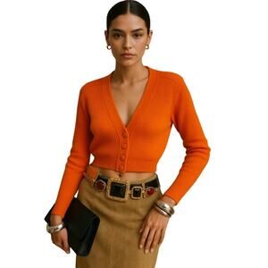 NEW Derek Lam 10 Crosby Orange Cropped Cardigan Sweater Size S MSRP $450